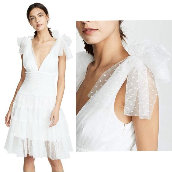 Cinq a Sept Valeria Midi White Dress Ruffle Size 4 - Picture 3 of 13